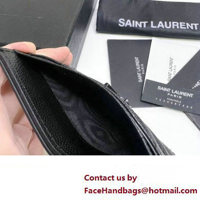 Saint Laurent Cassandre Matelasse Card Case In Grain De Poudre Embossed Leather 423291 Black