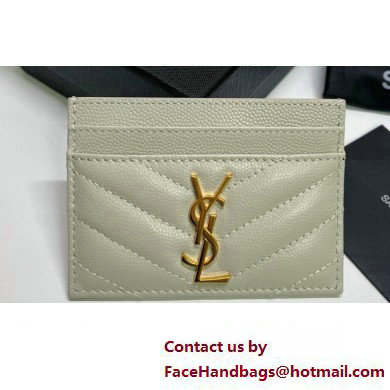 Saint Laurent Cassandre Matelasse Card Case In Grain De Poudre Embossed Leather 423291 Blanc Vintage/Gold