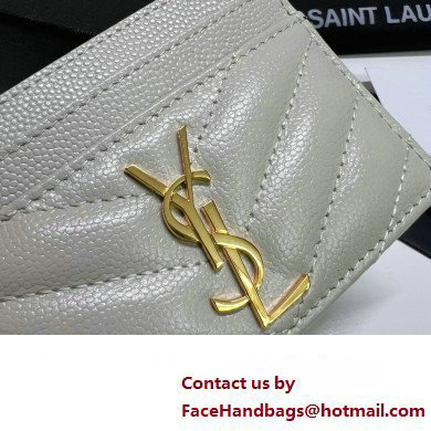 Saint Laurent Cassandre Matelasse Card Case In Grain De Poudre Embossed Leather 423291 Blanc Vintage/Gold