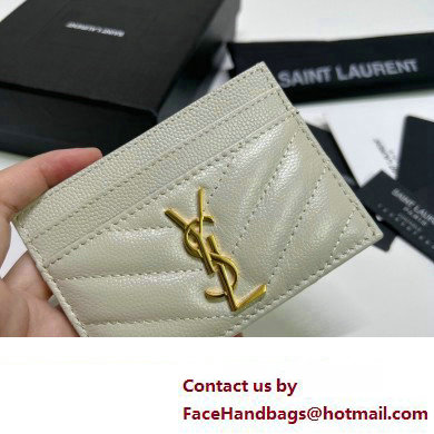 Saint Laurent Cassandre Matelasse Card Case In Grain De Poudre Embossed Leather 423291 Blanc Vintage/Gold