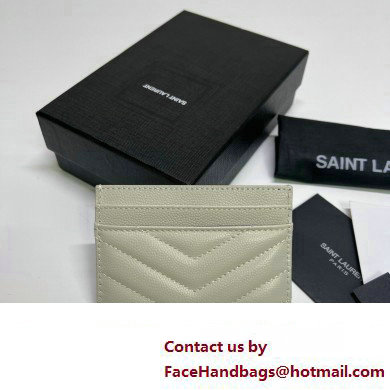 Saint Laurent Cassandre Matelasse Card Case In Grain De Poudre Embossed Leather 423291 Blanc Vintage/Gold