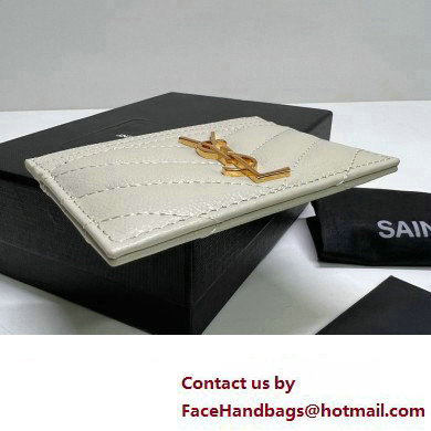 Saint Laurent Cassandre Matelasse Card Case In Grain De Poudre Embossed Leather 423291 Blanc Vintage/Gold