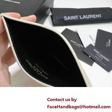 Saint Laurent Cassandre Matelasse Card Case In Grain De Poudre Embossed Leather 423291 Blanc Vintage/Gold