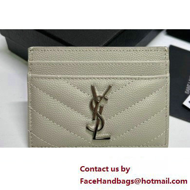 Saint Laurent Cassandre Matelasse Card Case In Grain De Poudre Embossed Leather 423291 Blanc Vintage/Silver