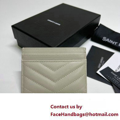 Saint Laurent Cassandre Matelasse Card Case In Grain De Poudre Embossed Leather 423291 Blanc Vintage/Silver