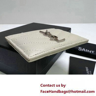 Saint Laurent Cassandre Matelasse Card Case In Grain De Poudre Embossed Leather 423291 Blanc Vintage/Silver