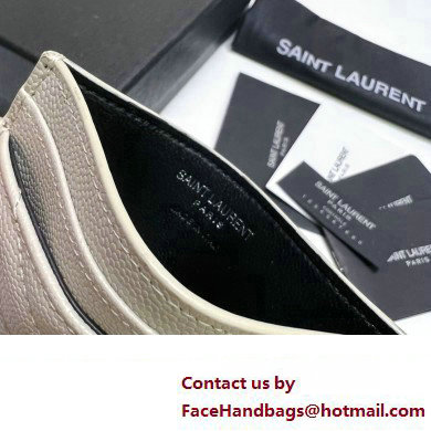 Saint Laurent Cassandre Matelasse Card Case In Grain De Poudre Embossed Leather 423291 Blanc Vintage/Silver