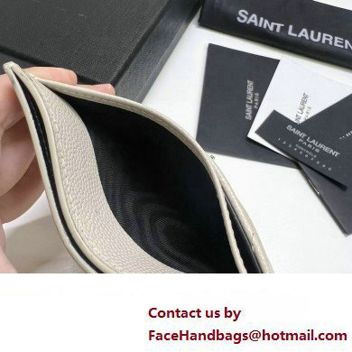 Saint Laurent Cassandre Matelasse Card Case In Grain De Poudre Embossed Leather 423291 Blanc Vintage/Silver