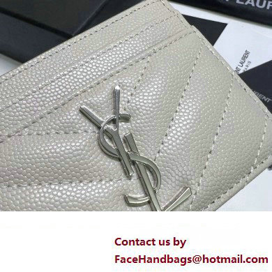 Saint Laurent Cassandre Matelasse Card Case In Grain De Poudre Embossed Leather 423291 Blanc Vintage/Silver