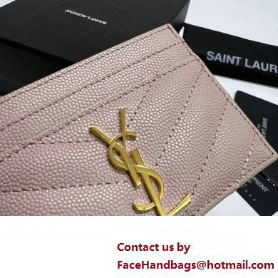 Saint Laurent Cassandre Matelasse Card Case In Grain De Poudre Embossed Leather 423291 Pink/Gold