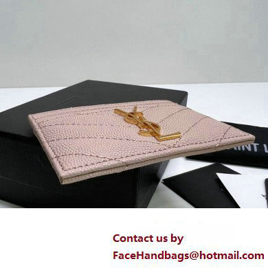 Saint Laurent Cassandre Matelasse Card Case In Grain De Poudre Embossed Leather 423291 Pink/Gold