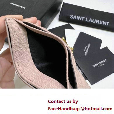 Saint Laurent Cassandre Matelasse Card Case In Grain De Poudre Embossed Leather 423291 Pink/Gold