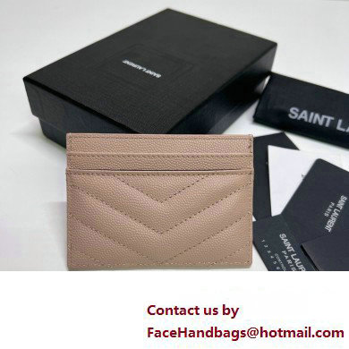 Saint Laurent Cassandre Matelasse Card Case In Grain De Poudre Embossed Leather 423291 Pink/Silver