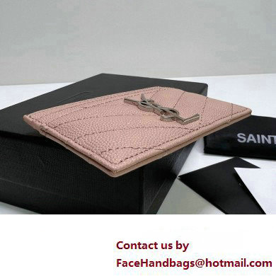 Saint Laurent Cassandre Matelasse Card Case In Grain De Poudre Embossed Leather 423291 Pink/Silver