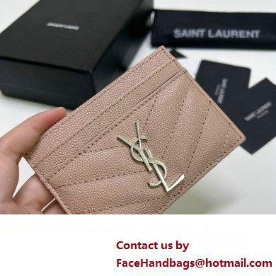 Saint Laurent Cassandre Matelasse Card Case In Grain De Poudre Embossed Leather 423291 Pink/Silver