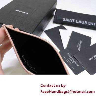 Saint Laurent Cassandre Matelasse Card Case In Grain De Poudre Embossed Leather 423291 Pink/Silver