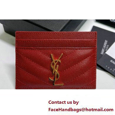 Saint Laurent Cassandre Matelasse Card Case In Grain De Poudre Embossed Leather 423291 Red/Gold