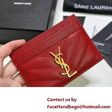 Saint Laurent Cassandre Matelasse Card Case In Grain De Poudre Embossed Leather 423291 Red/Gold