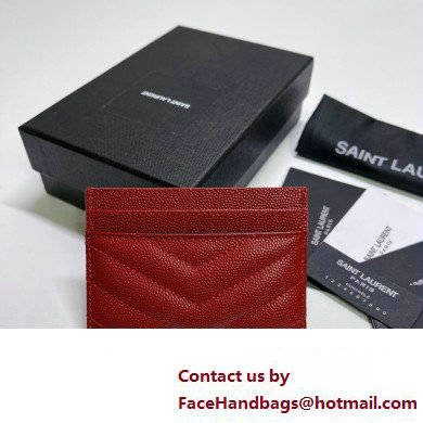 Saint Laurent Cassandre Matelasse Card Case In Grain De Poudre Embossed Leather 423291 Red/Gold