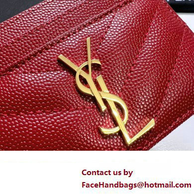 Saint Laurent Cassandre Matelasse Card Case In Grain De Poudre Embossed Leather 423291 Red/Gold