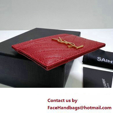 Saint Laurent Cassandre Matelasse Card Case In Grain De Poudre Embossed Leather 423291 Red/Gold