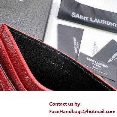 Saint Laurent Cassandre Matelasse Card Case In Grain De Poudre Embossed Leather 423291 Red/Gold