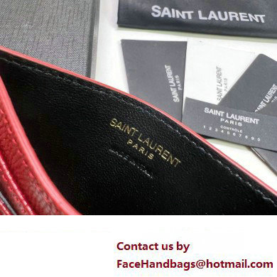 Saint Laurent Cassandre Matelasse Card Case In Grain De Poudre Embossed Leather 423291 Red/Gold