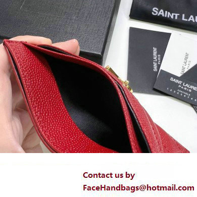 Saint Laurent Cassandre Matelasse Card Case In Grain De Poudre Embossed Leather 423291 Red/Gold