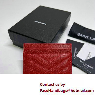 Saint Laurent Cassandre Matelasse Card Case In Grain De Poudre Embossed Leather 423291 Red/Silver