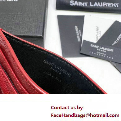 Saint Laurent Cassandre Matelasse Card Case In Grain De Poudre Embossed Leather 423291 Red/Silver