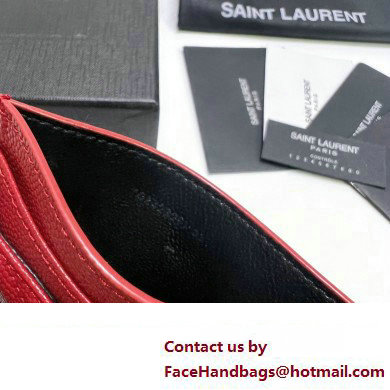 Saint Laurent Cassandre Matelasse Card Case In Grain De Poudre Embossed Leather 423291 Red/Silver