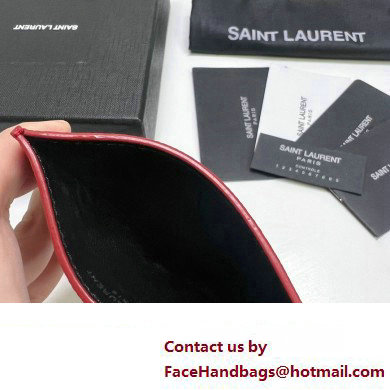 Saint Laurent Cassandre Matelasse Card Case In Grain De Poudre Embossed Leather 423291 Red/Silver