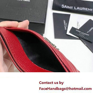 Saint Laurent Cassandre Matelasse Card Case In Grain De Poudre Embossed Leather 423291 Red/Silver