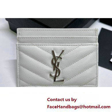 Saint Laurent Cassandre Matelasse Card Case In Grain De Poudre Embossed Leather 423291 White/Silver