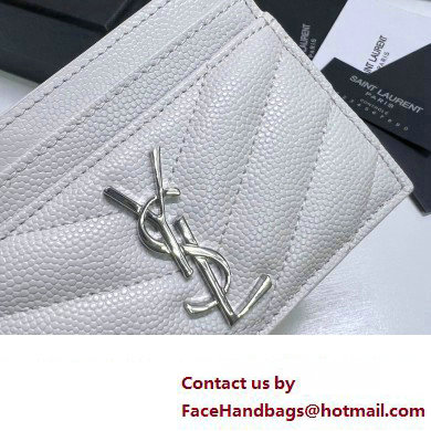 Saint Laurent Cassandre Matelasse Card Case In Grain De Poudre Embossed Leather 423291 White/Silver