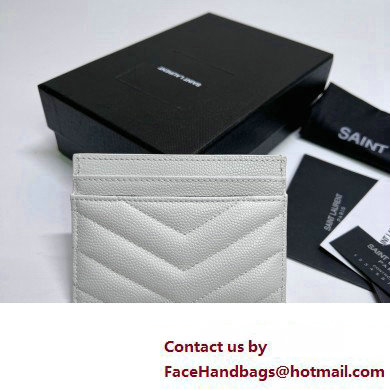 Saint Laurent Cassandre Matelasse Card Case In Grain De Poudre Embossed Leather 423291 White/Silver