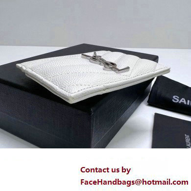 Saint Laurent Cassandre Matelasse Card Case In Grain De Poudre Embossed Leather 423291 White/Silver