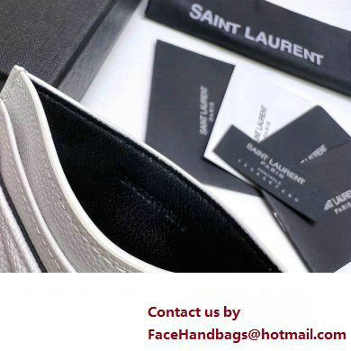 Saint Laurent Cassandre Matelasse Card Case In Grain De Poudre Embossed Leather 423291 White/Silver