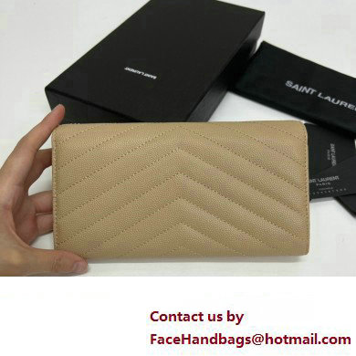 Saint Laurent Cassandre Matelasse Large Flap Wallet In Grain De Poudre Embossed Leather 372264 Beige/Gold