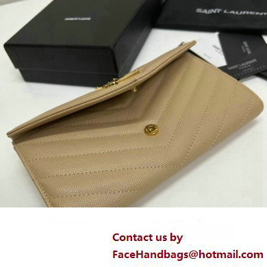 Saint Laurent Cassandre Matelasse Large Flap Wallet In Grain De Poudre Embossed Leather 372264 Beige/Gold