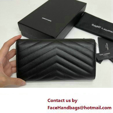 Saint Laurent Cassandre Matelasse Large Flap Wallet In Grain De Poudre Embossed Leather 372264 Black/Gold