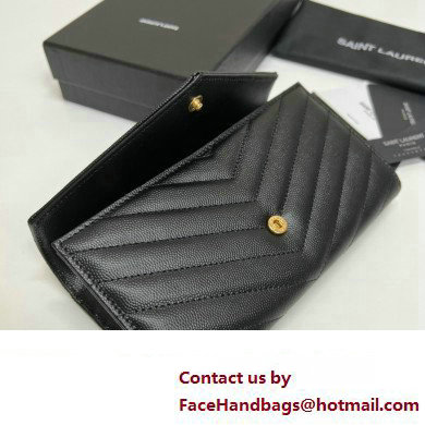 Saint Laurent Cassandre Matelasse Large Flap Wallet In Grain De Poudre Embossed Leather 372264 Black/Gold