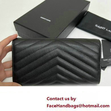 Saint Laurent Cassandre Matelasse Large Flap Wallet In Grain De Poudre Embossed Leather 372264 Black/Silver - Click Image to Close