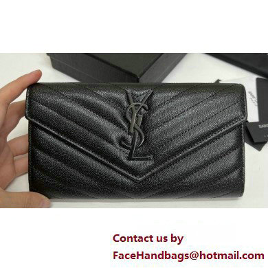 Saint Laurent Cassandre Matelasse Large Flap Wallet In Grain De Poudre Embossed Leather 372264 Black