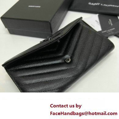 Saint Laurent Cassandre Matelasse Large Flap Wallet In Grain De Poudre Embossed Leather 372264 Black