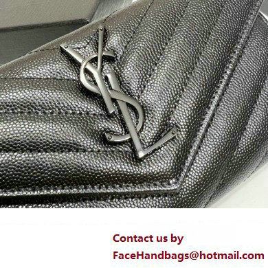 Saint Laurent Cassandre Matelasse Large Flap Wallet In Grain De Poudre Embossed Leather 372264 Black