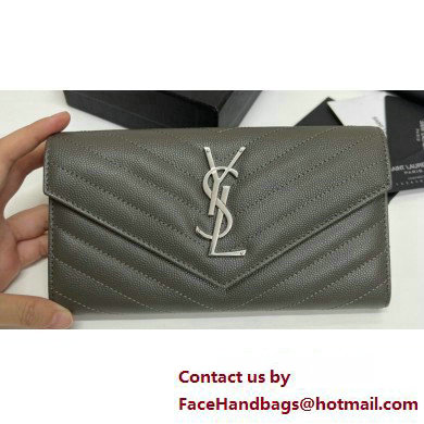 Saint Laurent Cassandre Matelasse Large Flap Wallet In Grain De Poudre Embossed Leather 372264 Gray/Silver - Click Image to Close