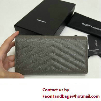 Saint Laurent Cassandre Matelasse Large Flap Wallet In Grain De Poudre Embossed Leather 372264 Gray/Silver