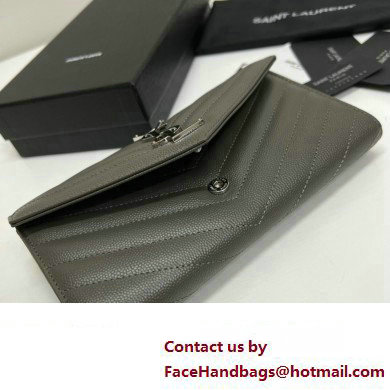 Saint Laurent Cassandre Matelasse Large Flap Wallet In Grain De Poudre Embossed Leather 372264 Gray/Silver