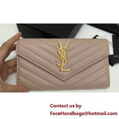 Saint Laurent Cassandre Matelasse Large Flap Wallet In Grain De Poudre Embossed Leather 372264 Nude Pink/Gold - Click Image to Close